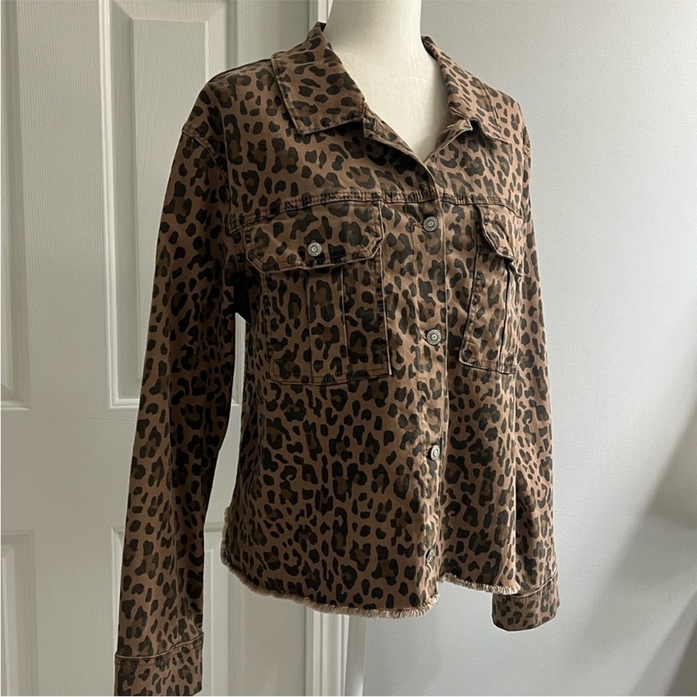 Kensie Leopard Print Jean Jacket Size L - Picture 2 of 9